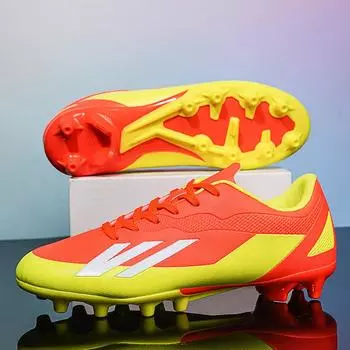 Футбольные бутсы для детей и взрослых большого размера 36-45 с низким верхом и длинными шипами для занятий профессиональным футболом с противоскользящим покрытием 36 оранжевый/флуоресцентный желтый
