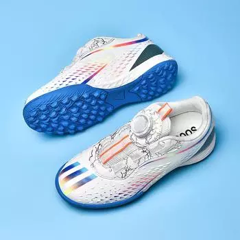 Футбольные бутсы для детей с вращающейся пряжкой цвета мандариновой утки, размер 29-38, для учеников начальной школы, без шнуровки, для занятий спортом на траве 29