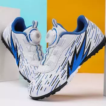 Футбольные бутсы для мальчиков 30–38 лет с вращающимися пуговицами, детские футбольные бутсы со сломанным ногтем для девочек, тренировочные футбольные бутсы для соревнований 30 светло-синий/белый