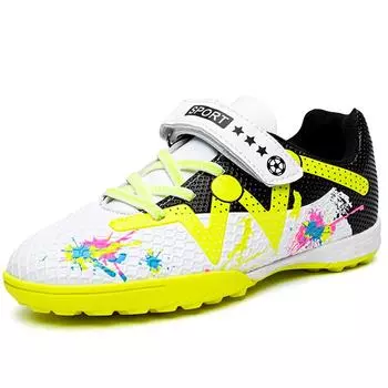 Футбольные бутсы для мальчиков/детей с короткими шипами, нескользящие, на липучке, со шнуровкой, для игры на искусственном газоне 28 белый