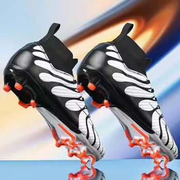 Футбольные бутсы HOHO FAIR, большие размеры 35-45, мужские/детские нескользящие футбольные бутсы с высоким берцем и длинными ногтями для улицы 35 белый