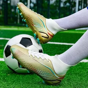 Футбольные бутсы Месси для взрослых, мужские, для тренировок на траве, высокие, с длинными шипами, для подростков, учеников начальной школы, для игры в футбол, со сломанным ногтем 33