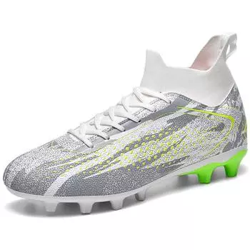 Футбольные бутсы мужские большого размера 34-46 мужские/детские футбольные бутсы с высоким голенищем и короткими гвоздями для улицы с противоскользящим покрытием 34 белый