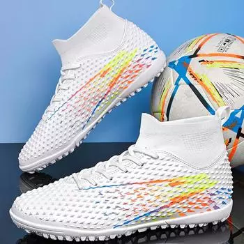 Футбольные бутсы мужские большого размера с высоким верхом, противоскользящие, для мальчиков, для искусственного газона, TPR 33 белый