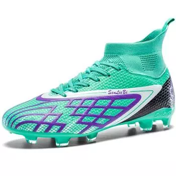 Футбольные бутсы мужские большого размера футбольные бутсы мужские/детские высокие короткие гвозди уличные нескользящие футбольные бутсы 35 циан/зелёный
