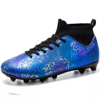 Футбольные бутсы, мужские футбольные бутсы с высоким берцем, спортивные футбольные бутсы с длинными шипами, молодежные детские футбольные бутсы большого размера 35 белый