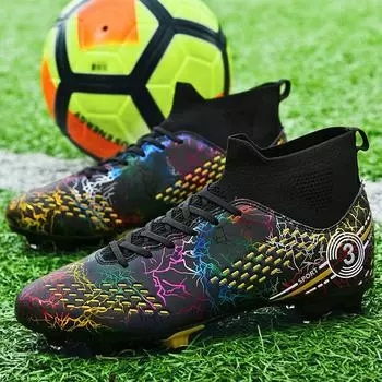 Футбольные бутсы мужские с длинными ногтями AG, искусственный газон, профессиональные мужские футбольные бутсы большого размера, детские футбольные бутсы 35 чёрный