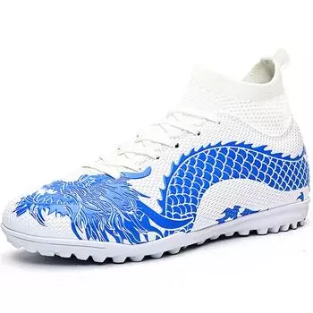 Футбольные бутсы мужские с рисунком китайского дракона 35-45, резиновая мягкая подошва, короткие шипы, искусственный газон, кожа, молодежные детские футбольные бутсы 35 красный