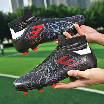 Футбольные бутсы мужские высокие профессиональные тренировочные футбольные бутсы с длинными шипами спортивные футбольные бутсы 36-45 36 красный