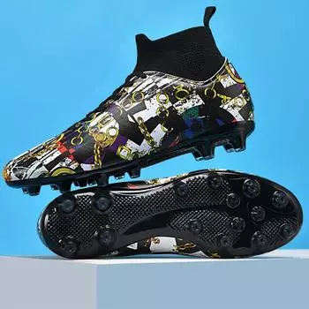 Футбольные бутсы мужские/женские 35-45 резиновые с мягкой подошвой, короткие гвозди, искусственный газон, юниорские детские футбольные бутсы 35 чёрный/синий