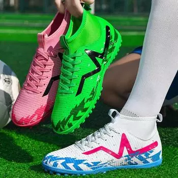 Футбольные бутсы мужские/женские 35-46 резиновые мягкие с короткими гвоздями для искусственного газона для детей и подростков 35 зелёный