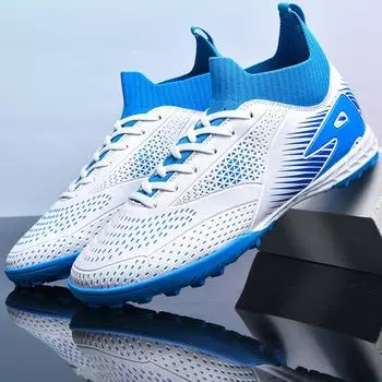 Футбольные бутсы мужские/женские резиновые с мягкой подошвой, короткие гвозди, искусственный газон, детские футбольные бутсы 32 белый