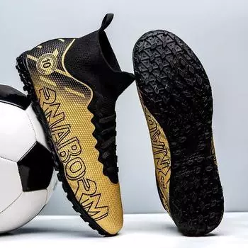 Футбольные бутсы мужские/женские резиновые с мягкой подошвой с короткими гвоздями для искусственного газона для подростков и детей 35 белый