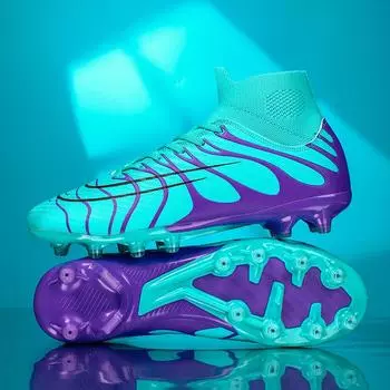Футбольные бутсы с высоким верхом 35-45, большие размеры, мужские/детские, с длинными гвоздями, противоскользящие, для игры на открытом воздухе 35 фиолетовый