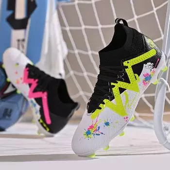 Футбольные бутсы с высоким верхом и гвоздями AG и TF для мужчин, подростков и взрослых. Нескользящие, износостойкие, подходят для соревнований и тренировок. size 40, broken nails