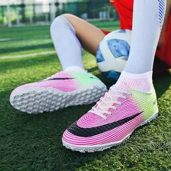 Футбольные бутсы с высоким верхом для мужчин и женщин C Ronaldo World Cup TF broken nails AG long nails газон взрослые тренировочные кроссовки для игры 31
