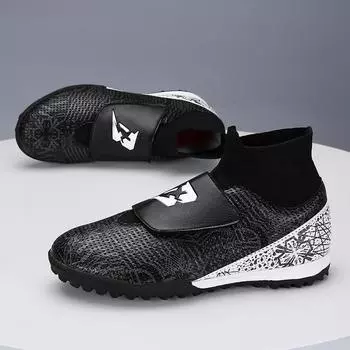 Футбольные бутсы с высоким верхом и рваными гвоздями для мальчиков начальной школы, повседневные кроссовки на липучках, модные кроссовки для девочек 29