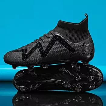 Футбольные бутсы с высоким верхом и сетчатой стелькой Factory Direct TF Nails Game Spike Training Boots для летних видов спорта для футбола 34 чёрный