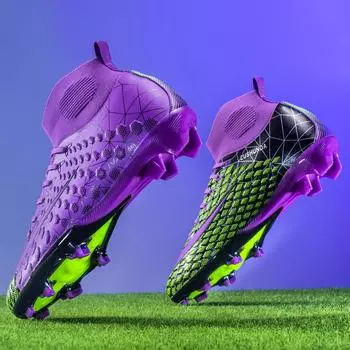 Футбольные бутсы с высоким верхом tf broken nails искусственный газон FG nails кожаные ноги мальчики и девочки дети молодежь студенты тренировочная обувь 35