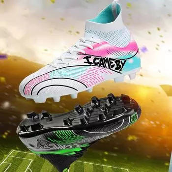 Футбольные бутсы с высоким верхом, уличные мужские спортивные футбольные бутсы с длинными ногтями, большие размеры, молодые спортивные футбольные бутсы 31 белый