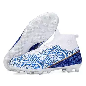 Футбольные бутсы унисекс, футбольные бутсы, кружевные высокие эластичные носки, тренировочные искусственные капитанские тренировочные футбольные бутсы для занятий спортом на открытом воздухе 33 белый