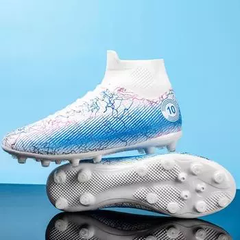 Футбольные бутсы унисекс, модные молнии с высоким берцем, шипами AG, на шнуровке, высокие эластичные носки, тренировочные детские футбольные бутсы с искусственной травой 35 чёрный