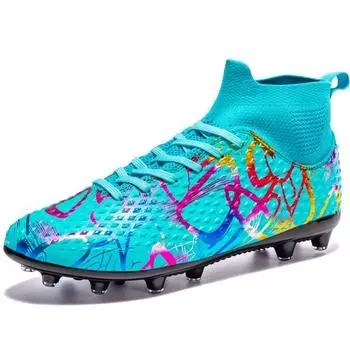 Футбольные бутсы унисекс, мужские высокие эластичные носки, кожаные художественные бутсы для газона с длинными ногтями, детские футбольные бутсы большого размера 35 белый