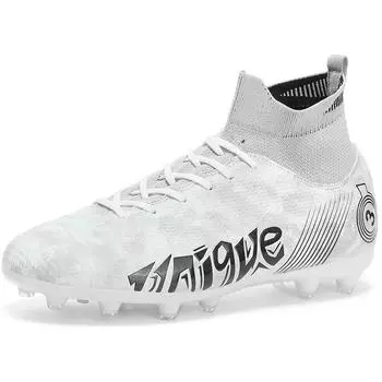 Футбольные бутсы унисекс с мягкой резиновой подошвой и шипами для соревнований на искусственном газоне в помещении, профессиональные детские футбольные бутсы 31 белый