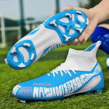 Футбольные бутсы унисекс с высокой лодыжкой. Детские футбольные бутсы с длинными шипами AG. Профессиональные бутсы для мальчиков и девочек. Уличные бутсы. Обувь для тренировок на траве. Обувь для футзала Soocer. 31 чёрный