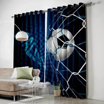 Футбольные мячи Футбольный дизайн Синие шторы Обработка окон Шторы на окнах для гостиной Спальня Детская комната Домашний декор W60H60(CM)x2PCS&HOOK
