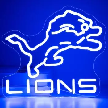 Футбольные неоновые вывески, логотип команды Lions, спортивные декоративные вывески, футбольные светодиодные неоновые вывески для спальни, спортивные вывески для детей синий