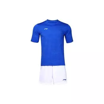 Футбольные шорты Li Ning Training с коротким рукавом, комплект мужской спортивной одежды, кристально-голубой, стандартно-белый YATT083-2 M