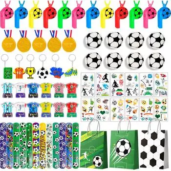 Футбольные сувениры, 96 шт. Футбольные сувениры для детей - футбольные браслеты, брелки и т. д. Футбольные сувениры на день рождения для украшения футбольной вечеринки as the picture разноцветный