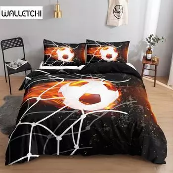 Футбольный комплект пододеяльников 3D Футбол с огнем подростковые комплекты постельного белья для мальчиков спортивные односпальные двуспальные двуспальные кровати размера «king-size» из полиэстера EU single(135x200cm)