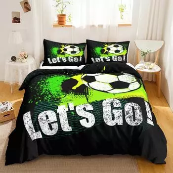 Футбольный комплект пододеяльников Футбольное одеяло для детей Девочек Подростков Спортивная тематика Дышащий Let s Go Twin Полиэстеровый чехол Qulit 70x133cm 2pcs