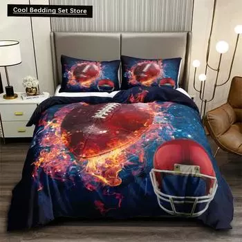 Футбольный комплект постельного белья 3D спортивный футбольный комплект постельного белья наволочка для мальчиков подростков двойной размер Queen King Size полиэстеровый чехол Qulit EU single(135x200cm)
