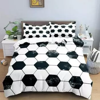 Футбольный комплект постельного белья King Size Простой черный белый стеганый чехол 3D Футбол Спорт для детей Мальчики Девочки Полиэстеровый комплект постельного белья 70x133cm 2pcs