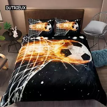 Футбольный комплект постельного белья с принтом наволочка пододеяльник футбольный пододеяльник домашний текстиль двуспальная кровать размера «king-size» для детей подростков мужчин 155x215cm 3pcs