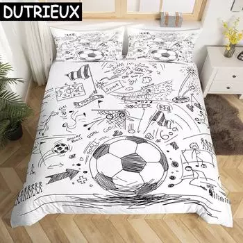 Футбольный комплект постельного белья King Queen Полноразмерный футбольный узор полиэстеровый пододеяльник для детей подростковый футбольный комплект постельного белья EU single(135x200cm)