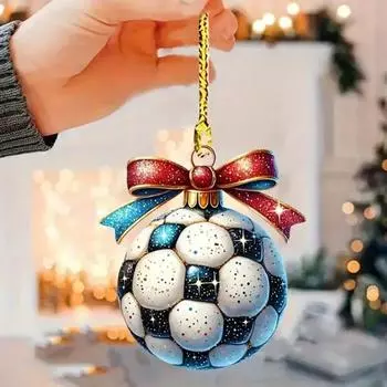 Футбольный кулон Yousheng с бантом, акриловое рождественское украшение, украшение для дерева для любителей спорта, подарок, подвесное украшение для автомобиля, сувенир на новоселье