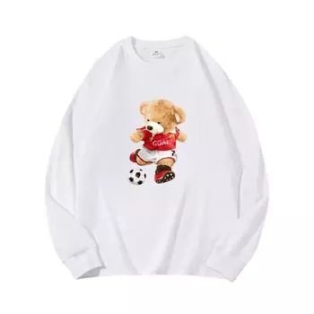 Футбольный медведь Осенняя одежда Длинные рукава Чистый хлопок Новый мужской и женский топ, Весенний внутренний слой, Базовая рубашка, Круглая горловина Длинные рукава Футболка M коричневый