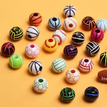 Футбольный мяч браслеты ювелирные изделия принадлежности с отверстием акриловый баскетбольный мяч 15.5 мм подвески круглые 5 шт. свободные бусины 11 мм футбольные бусины аксессуары Style 1