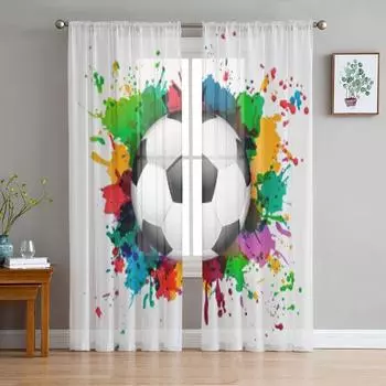 Футбольный мяч с красочным шаблоном аэрозольной краски, шифоновые прозрачные шторы для гостиной, спальни, оконные вуали, тюль, занавески 135W x 114H(cm)