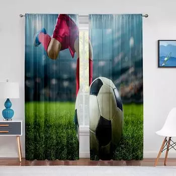 Футбольный нападающий пинает мяч Футбольные тюлевые прозрачные шторы для гостиной, спальни, окна, современный тюль, вуаль, украшение для занавесок 1 PCS W100XH250cm&Rod Pocket