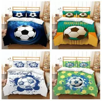 Футбольный пододеяльник, комплект постельного белья Queen King, полноразмерная односпальная кровать, пододеяльник и наволочка, домашнее постельное белье UK Single 135x200cm