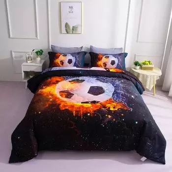 Футбольный пододеяльник, одеяло, комплект постельного белья, в сумке, полноразмерный 3D Galaxy Soccer Ball, спортивный комплект постельного белья для мальчиков и детей 135X200cm 2PCS