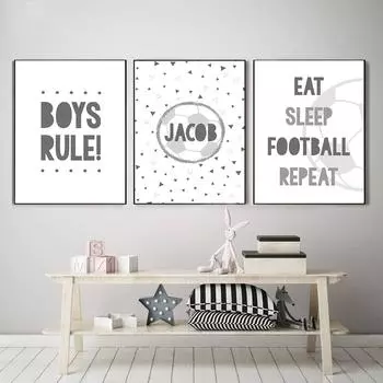 Футбольный постер для мальчика на заказ, минималистичный холст, картина серых тонов, художественный принт, скандинавская настенная картина для гостиной, декор игровой комнаты 21x30cm No Framed