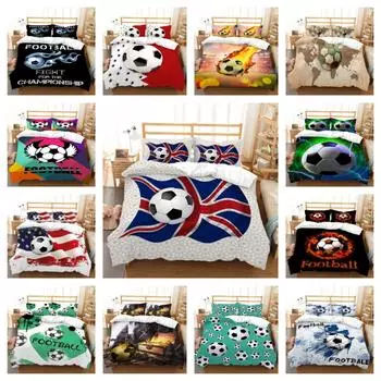 Футбольный принт Комплекты постельного белья Пододеяльник Наволочка Микрофибра Дышащий Мягкий Односпальный Двуспальный Пододеяльник Удобный Пододеяльник UK Single 135x200cm