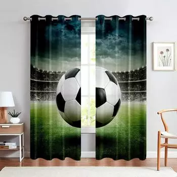 Футбольный принт шторы акварельные цвета спортивные мальчик детская комната гостиная кухня украшение окна шторы можно настроить (W50H130cm)-2pcs&Rod Pocket