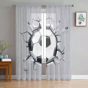 Футбол Спорт Футбол Прозрачные шторы для украшения гостиной Шторы на окна для кухни Тюль Вуаль Шторы из органзы W135 x H115cm x1&Rod Pocket